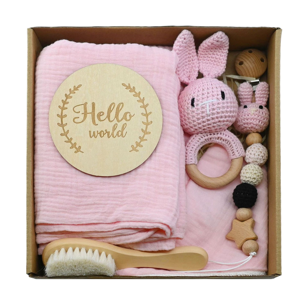 Caja regalo de nacimiento con sonajero de ganchillo · foto 4